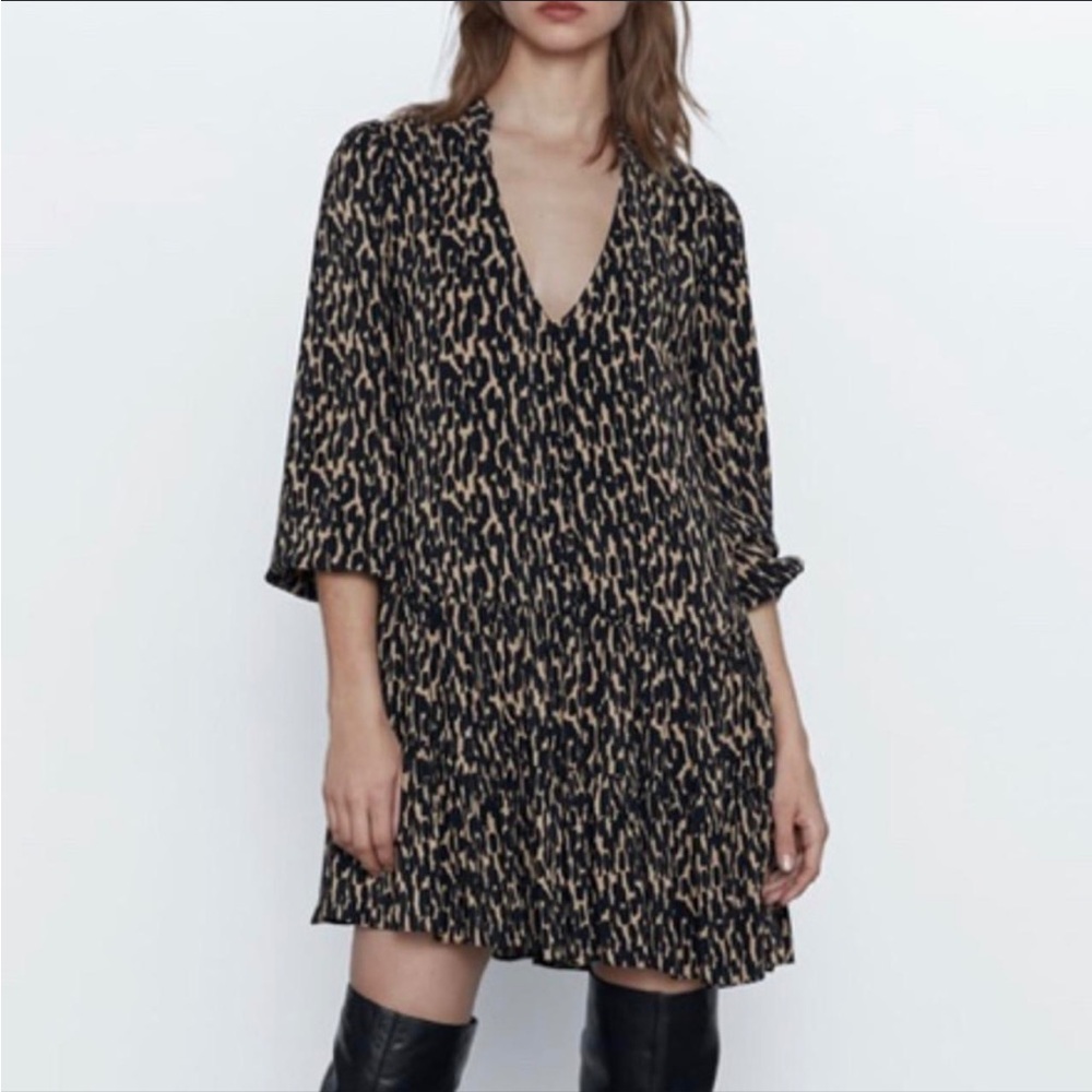 Zara Black and Tan Patterned Dress